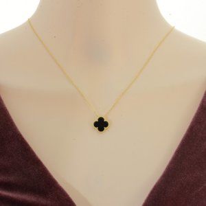 18K GP sterling silver black onyx clover necklace